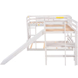 Twin over Full Bunk Bed with Twin Size Loft Bed with Desk and Slide,Full-Length Guardrail, White - Home Elegance USA