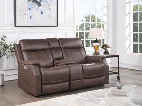 Tailored Power Console Loveseat - Nubuck-Like Leatherette, Power Headrest, Power Footrest - Contemporary Silhouette, Hidden Storage, USB Charging Home Elegance USA