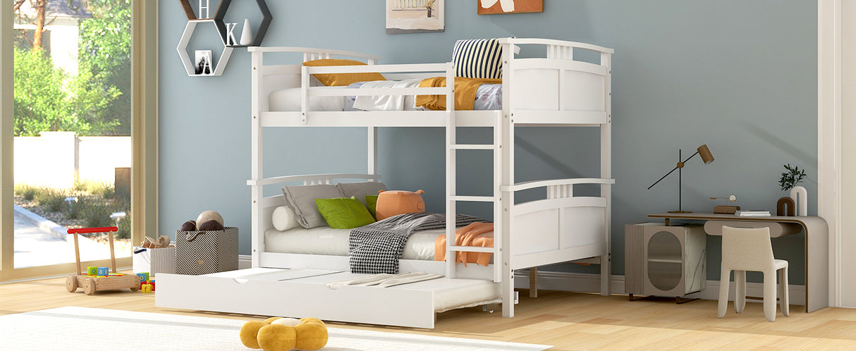 Full-Over-Full Bunk Bed with Twin size Trundle , Separable Bunk Bed for Bedroom - White - Home Elegance USA