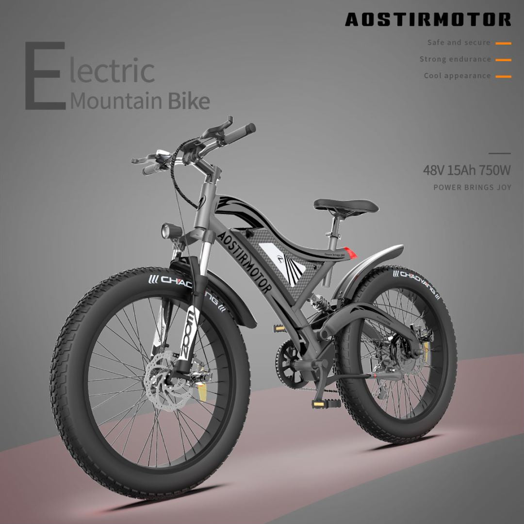 AOSTIRMOTOR S18 26" 750W Electric Bike Fat Tire 48V 15AH Removable Lithium Battery for Adults - S18 - GREY - Home Elegance USA - 4