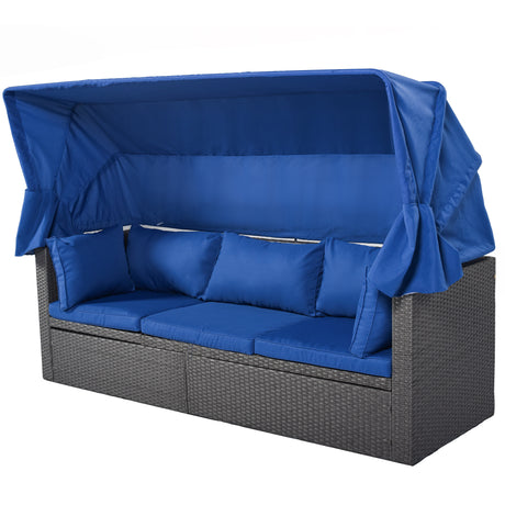 U_Style Outdoor Patio Rectangle Daybed with Retractable Canopy,  Wicker Furniture Sectional Seating with Washable Cushions, Backyard, Porch（As same as WY000263AAV） - Home Elegance USA