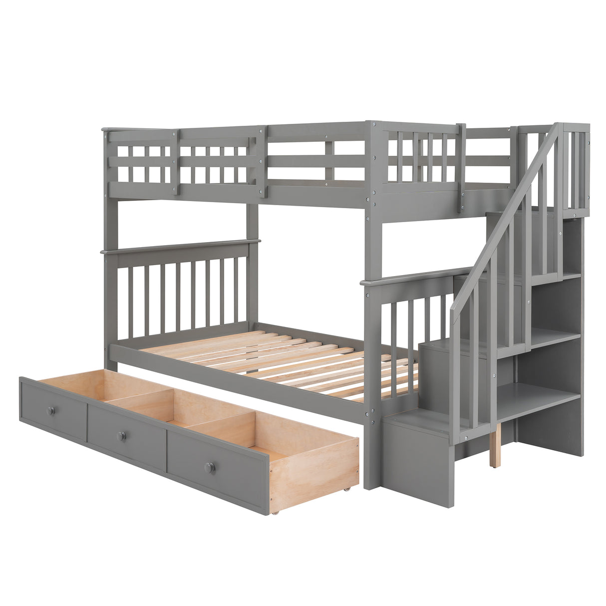 Stairway Twin-Over-Twin Bunk Bed with Three Drawers for Bedroom, Dorm - Gray(Old SKU: LP000309AAE) - Home Elegance USA