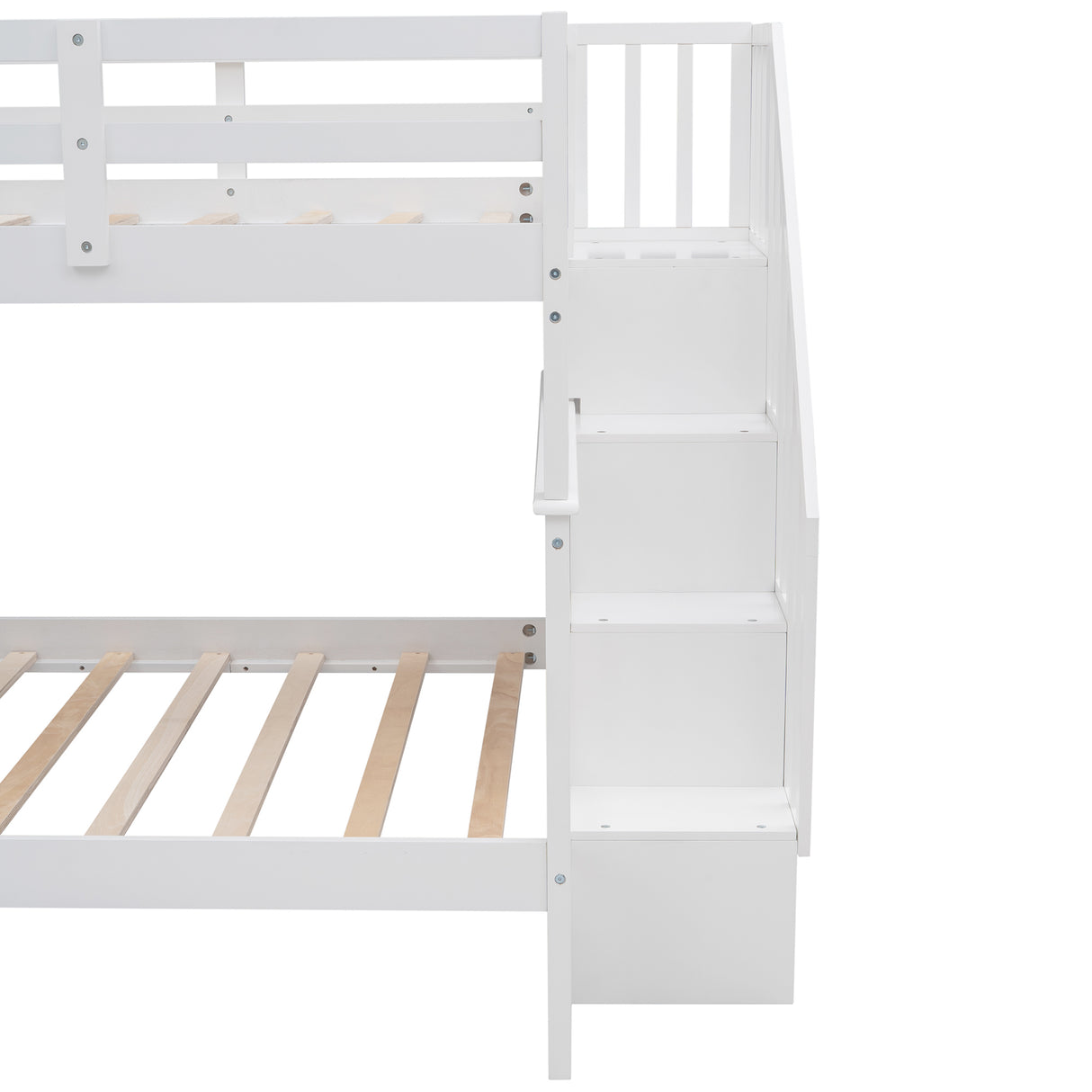 Stairway Full-Over-Full Bunk Bed with Storage and Guard Rail for Bedroom, Dorm, White color(OLD SKU :LP001110AAK) - Home Elegance USA