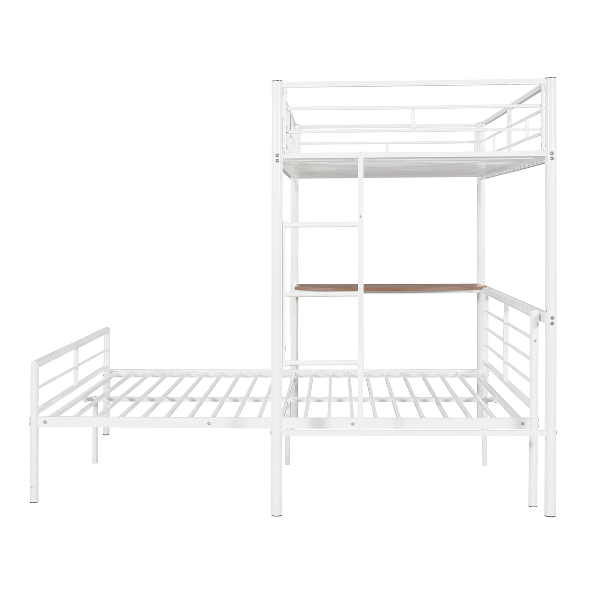 Twin Over Full Metal Bunk Bed with Desk, Ladder and Quality Slats for Bedroom, Metallic  White（OLD SKU :LP000092AAK） - Home Elegance USA