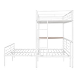 Twin Over Full Metal Bunk Bed with Desk, Ladder and Quality Slats for Bedroom, Metallic  White（OLD SKU :LP000092AAK） - Home Elegance USA