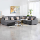 Nolan Gray Linen Fabric 6Pc Reversible Chaise Sectional Sofa with Pillows and Interchangeable Legs - Home Elegance USA