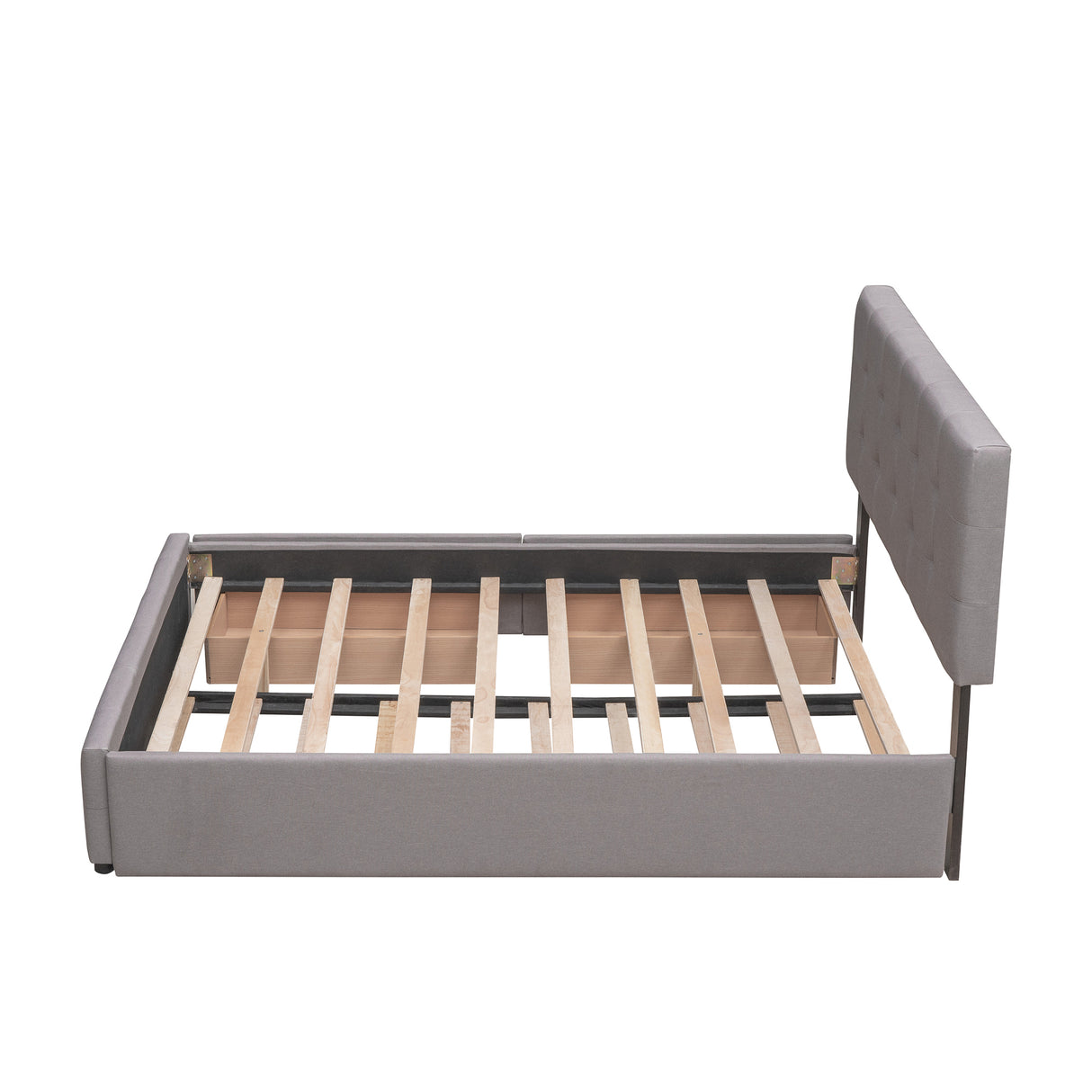 Upholstered Platform Bed with 2 Drawers and 1 Twin XL Trundle,  Linen Fabric, Queen Size - Light Gray(OLD SKU :LP000314AAN)