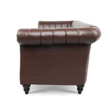 83.46'' Brown PU Rolled Arm Chesterfield Three Seater Sofa. | Home Elegance USA