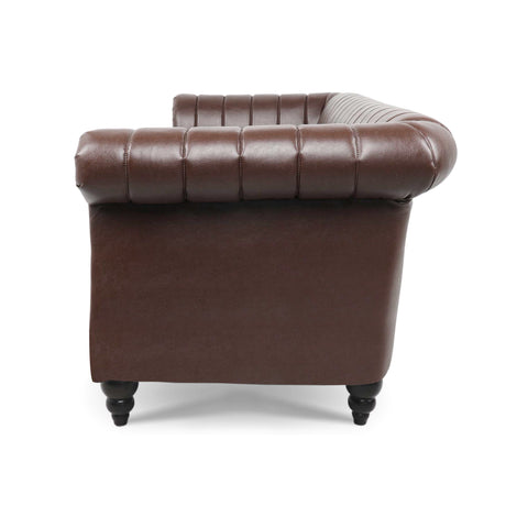 83.46'' Brown PU Rolled Arm Chesterfield Three Seater Sofa. - W68031446 - image - 6