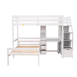 Twin Size Loft Bed with a Stand-alone Bed, Storage Staircase, Desk, Shelves and Drawers, White - Home Elegance USA