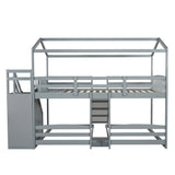 Full over Twin & Twin Bunk Bed,with Slide and Storage Staircase,Built-in Drawer and Shelf,Gray - Home Elegance USA