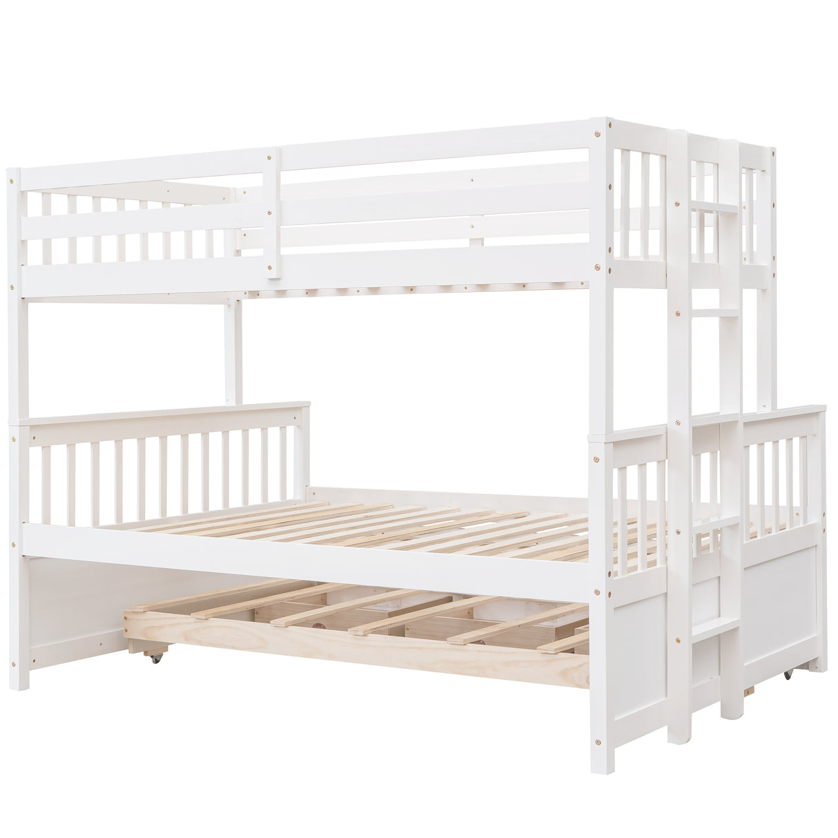 Twin-Over-Full Bunk Bed with Twin size Trundle , Separable Bunk Bed with Drawers for Bedroom - White - Home Elegance USA