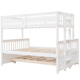 Twin-Over-Full Bunk Bed with Twin size Trundle , Separable Bunk Bed with Drawers for Bedroom - White - Home Elegance USA