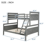 Twin over Full Bunk Bed with ladder, Safety Guardrail, Perfect for Bedroom, Gray - Home Elegance USA