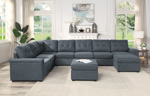 Isla Gray Woven Fabric 9-Seater Sectional Sofa with Ottomans - Home Elegance USA