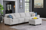 Leo Light Gray Linen 6 Seater Sofa and Ottoman Home Elegance USA