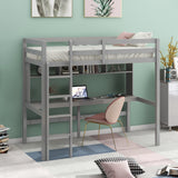 Twin Size Loft Bed with Convenient Desk, Shelves, and Ladder, White(Similar SKU:SM001302AAE) - Home Elegance USA