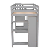 Twin size Loft Bed with Storage Drawers and Stairs, Wooden Loft Bed with Shelves - Gray - Home Elegance USA