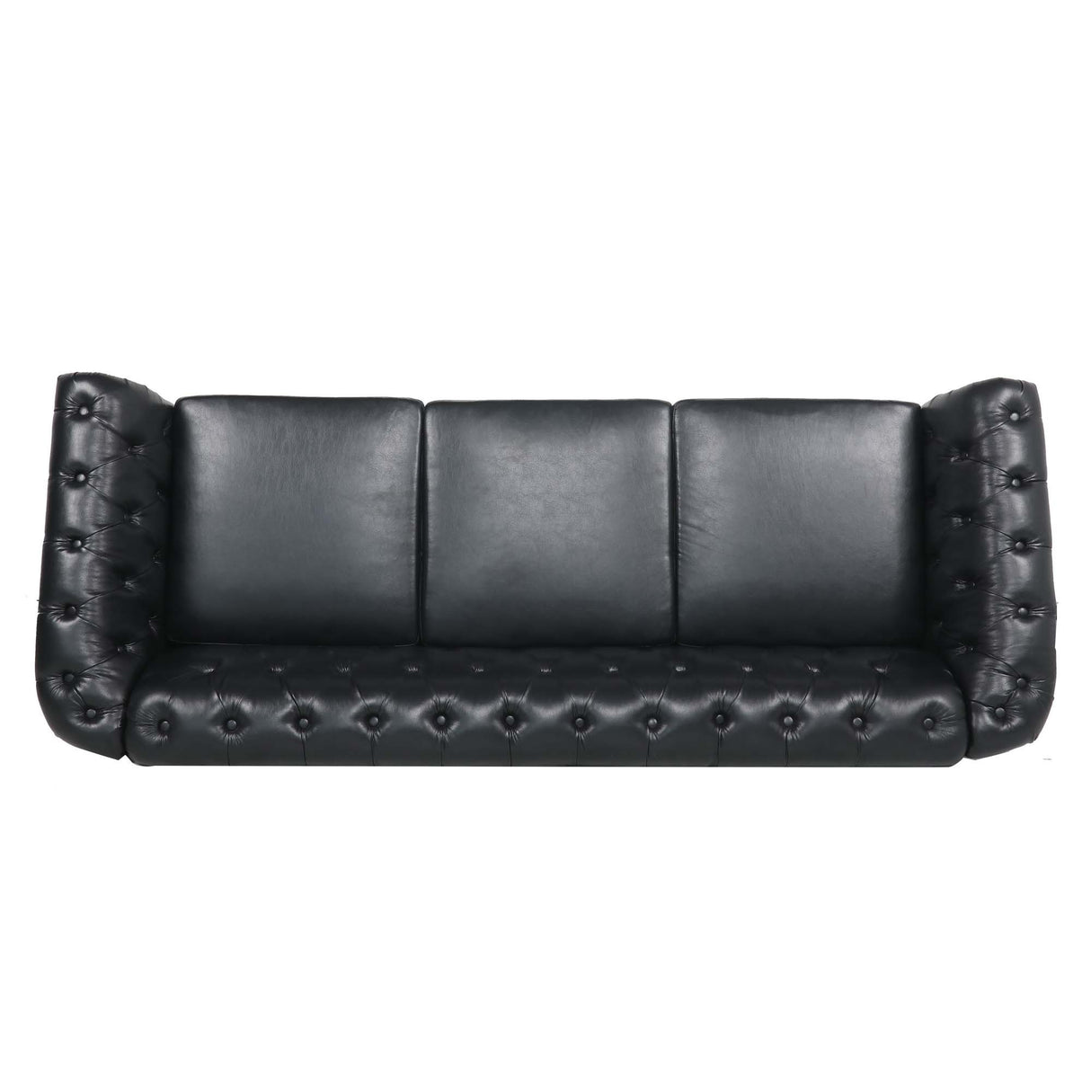 84.65" BLACK PU Rolled Arm Chesterfield Three Seater Sofa. | Home Elegance USA