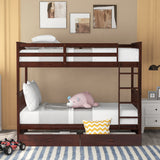 Twin-Over-Twin Bunk Bed with Ladders and Two Storage Drawers (Espresso) - Home Elegance USA