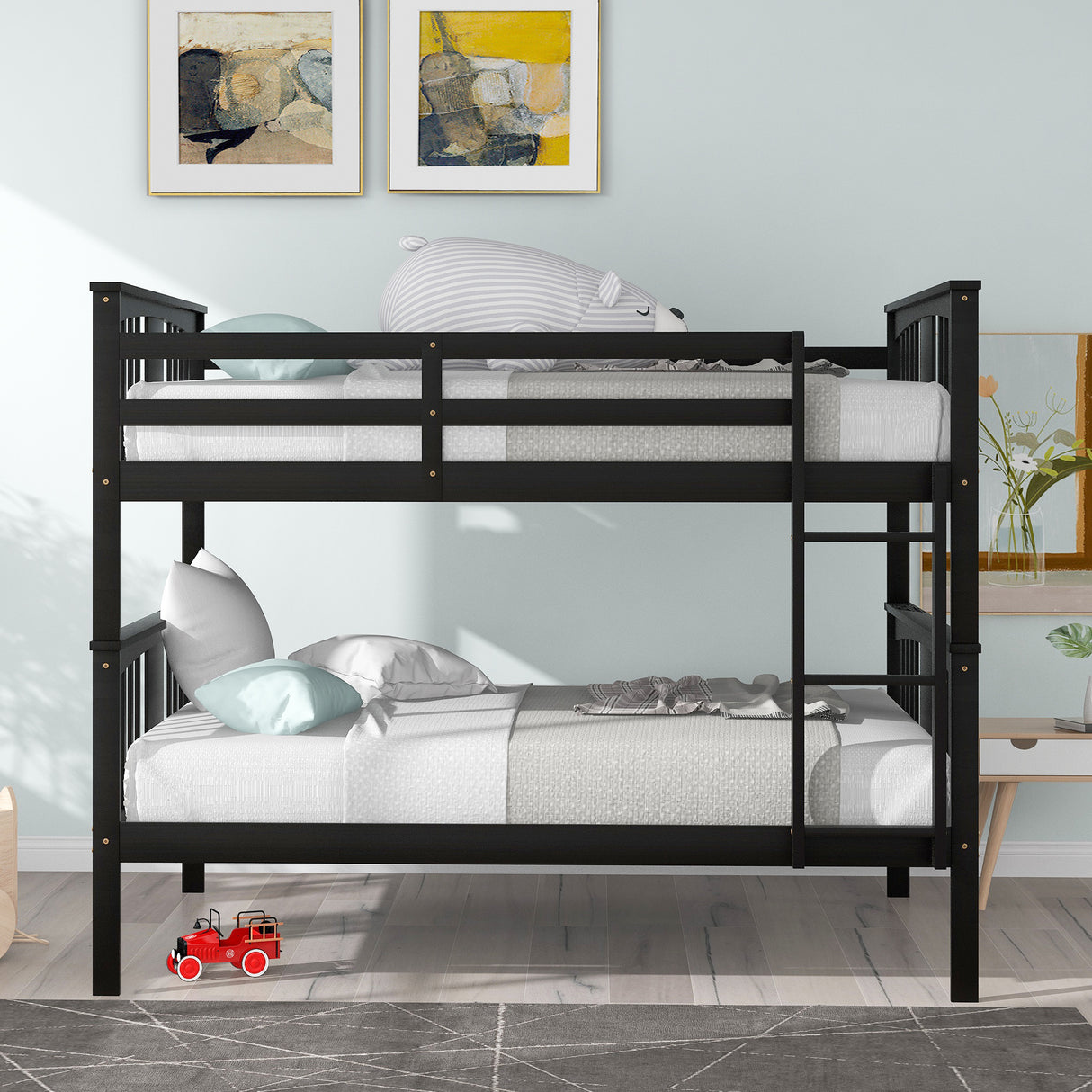 Full over Full Bunk Bed with Ladder for Bedroom, Guest Room Furniture-Espresso(OLD SKU :LP000203AAP) - Home Elegance USA