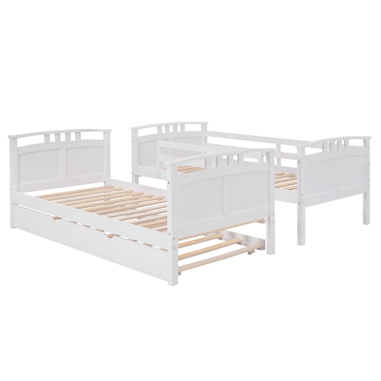 Twin-Over-Twin Bunk Bed with Twin size Trundle , Separable Bunk Bed for Bedroom - White - Home Elegance USA