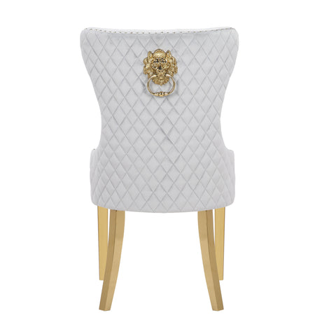 Simba Gold 2 Piece Dinning Chair Finish with Velvet Fabric in Light Gray - Home Elegance USA