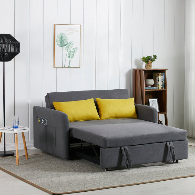 Twins Sofa Bed Grey Fabric