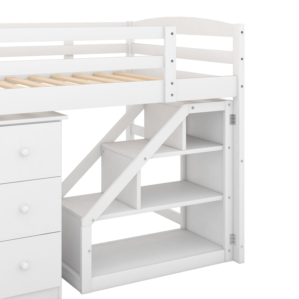 Twin Size Loft Bed with Multifunctional Movable Built-in Desk and and Staircase,White(OLD SKU:GX000925AAK) - Home Elegance USA