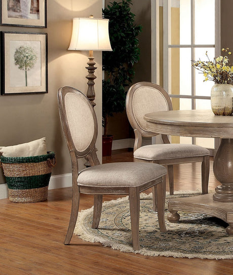 Transitional Rustic Oak and Beige Side Chairs Set of 2 Chairs Dining Room Furniture Padded fabric seat Elegant Kitchen Dining Room - Home Elegance USA