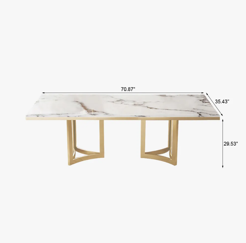 Bura Modern Marble Dining Table with Rectangular Tabletop Gold Stainless Legs, for Kitchen and Dining Room - Home Elegance USA