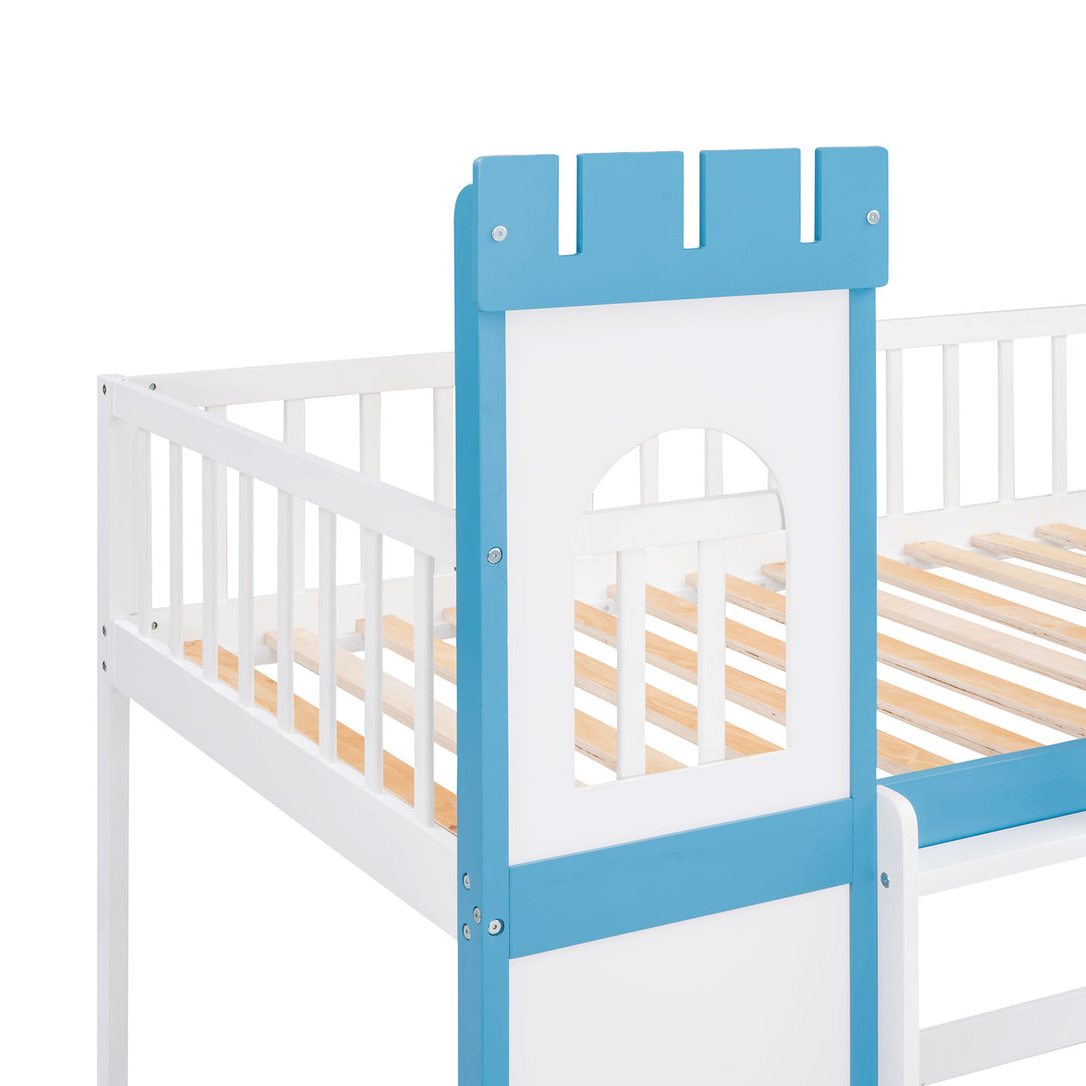 Twin Over Twin Castle Bunk Bed with Ladder - Blue - Home Elegance USA