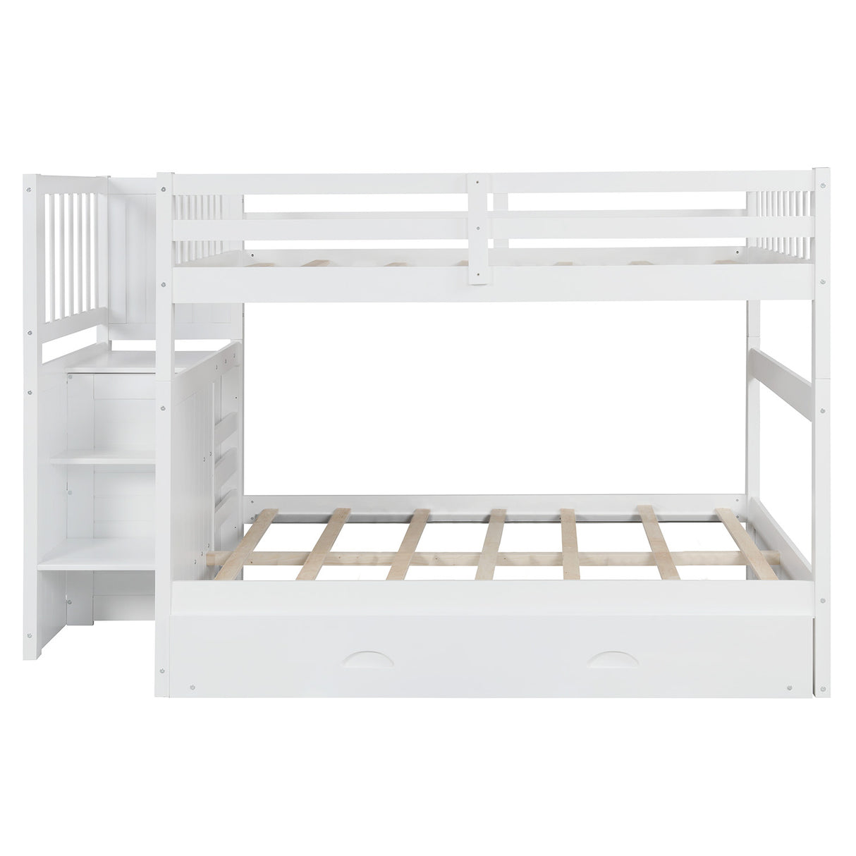 Full Over Full Bunk Bed with Twin Size Trundle (White) - Home Elegance USA