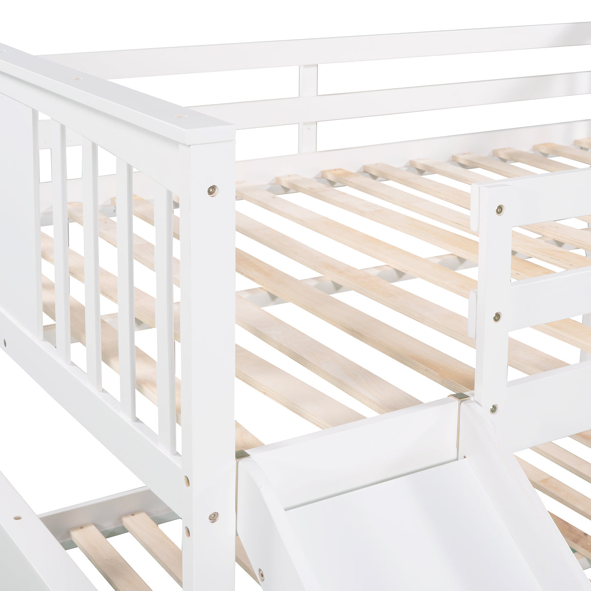 Full Over Full Bunk Bed with Ladder with Slide, White (Old SKU :LP000208AAK) - Home Elegance USA