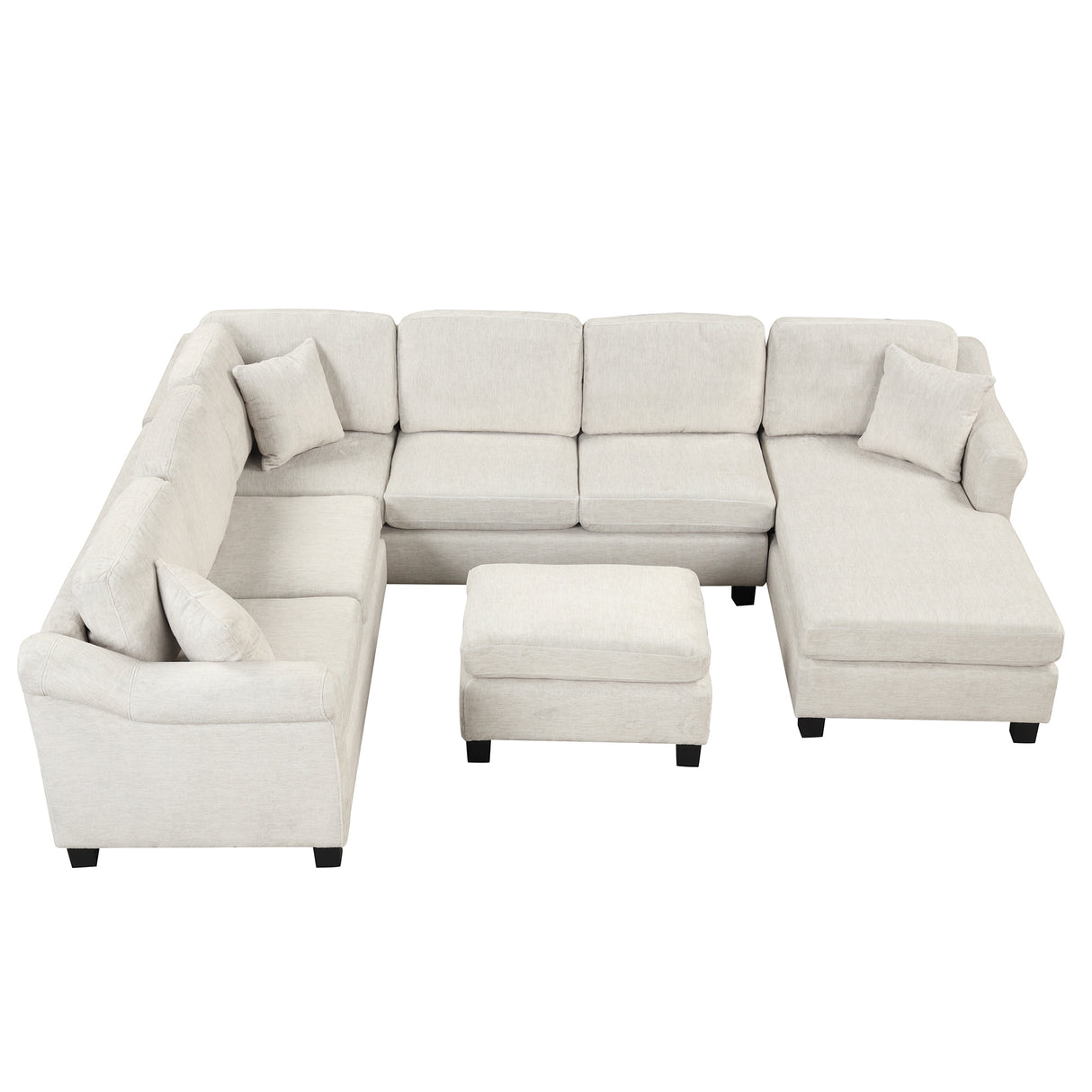 122.1" *91.3" 4pcs Sectional Sofa with Ottoman with Right Side Chaise velvet fabric White | Home Elegance USA