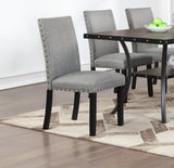 Modern Classic Dining Room Furniture Natural Wooden Rectangle Top Dining Table 6x Side Chairs Gray Fabric Nail heads Trim and Storage Shelve 7pc Dining Set - Home Elegance USA