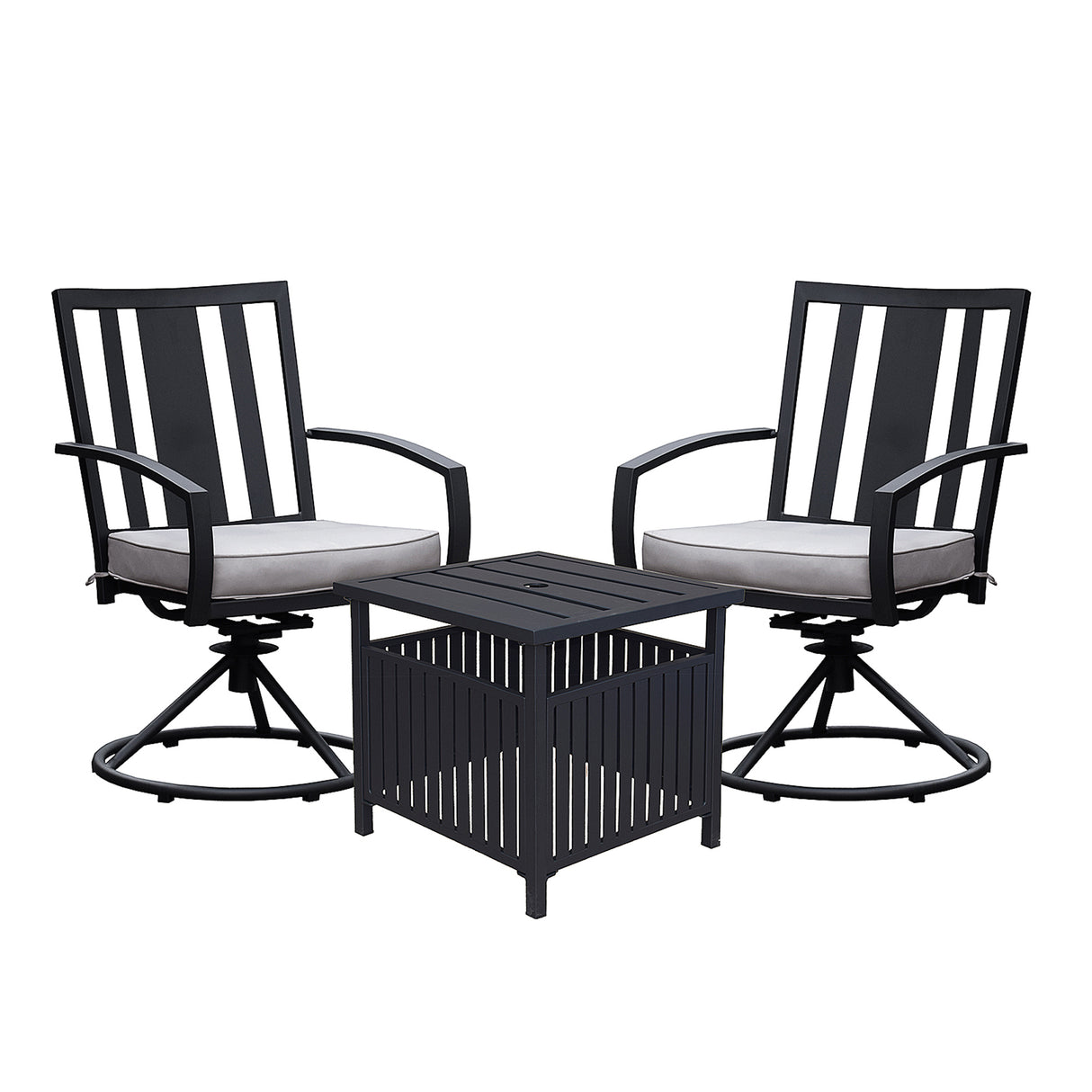 3 Piece Outdoor Patio Bistro Set, Swivel Chairs Set of 2 with Side Table and Cushions, Front Porch Furniture Set, Strong & Durable
