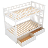 Twin over Twin Bunk Bed with Drawers, Convertible Beds, White - Home Elegance USA