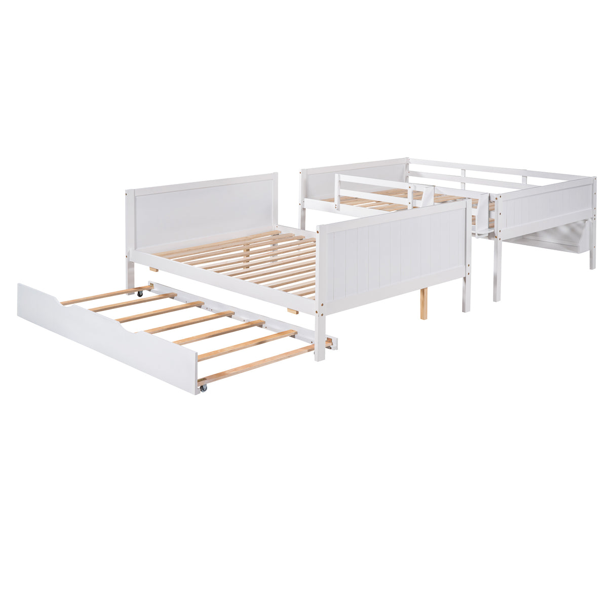 Full-Over-Full Bunk Bed with Twin size Trundle , Separable Bunk Bed with Bookshelf for Bedroom-White - Home Elegance USA