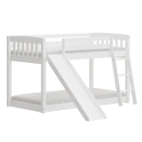 Yes4wood Kids Bunk Bed Twin Over Twin with Slide & Ladder, Heavy Duty Solid Wood Twin Bunk Beds Frame with Safety Guardrails for Toddlers, White - Home Elegance USA