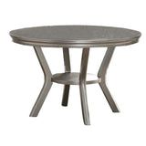 Formal Traditional Dining Table Round Table Silver Hue 5pc Dining Table w Shelf 4x Side Chairs Tufted Back Dining Room Furniture - Home Elegance USA