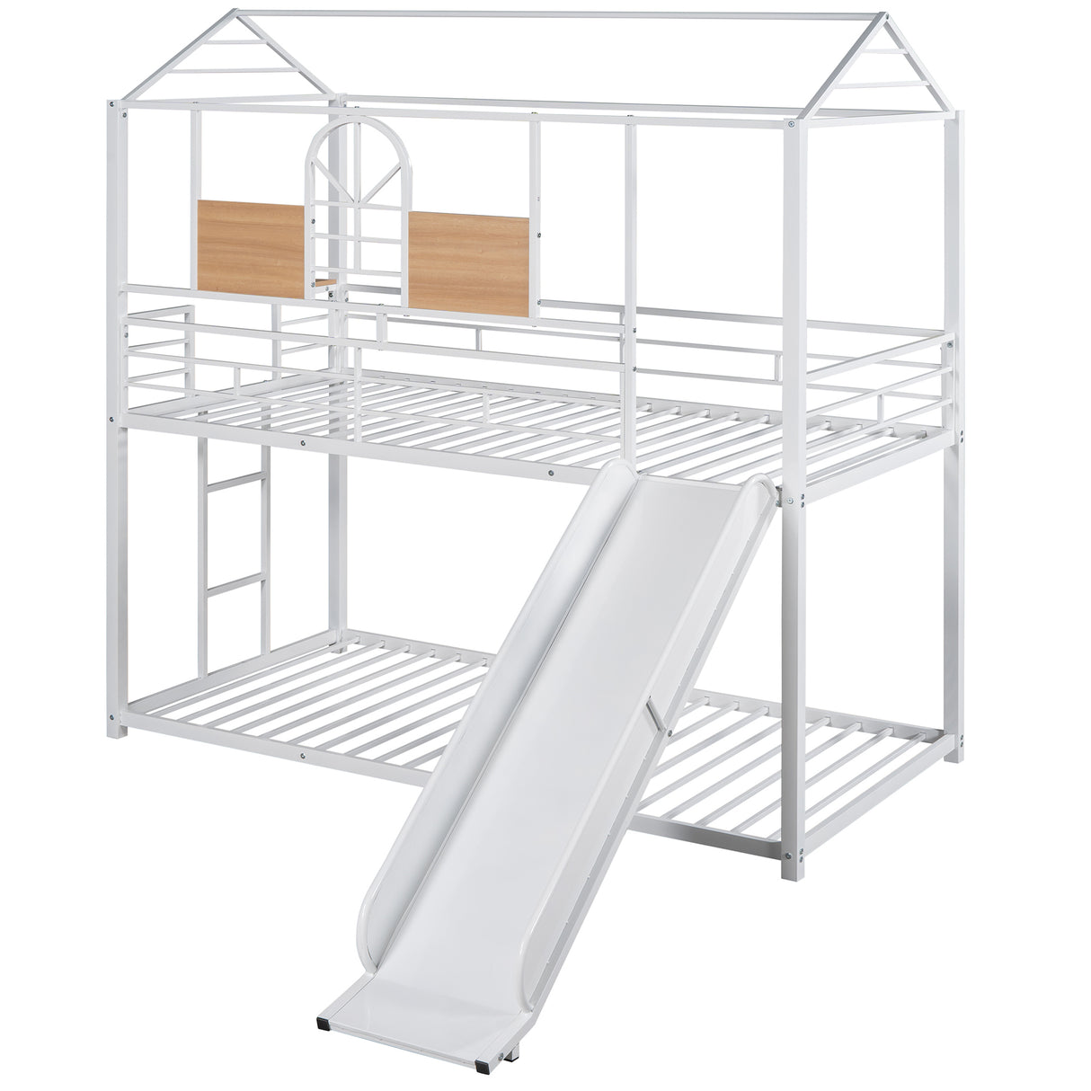 Twin Over Twin Metal Bunk Bed ,Metal Housebed With Slide,Three Colors Available.(White with White  Slide)(OLD SKU :LP000095AAK) - Home Elegance USA