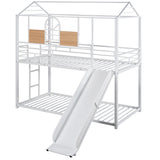 Twin Over Twin Metal Bunk Bed ,Metal Housebed With Slide,Three Colors Available.(White with White  Slide)(OLD SKU :LP000095AAK) - Home Elegance USA