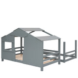 Twin Over Twin House Bunk Bed With Ladder, Wood Bed-Gray - Home Elegance USA