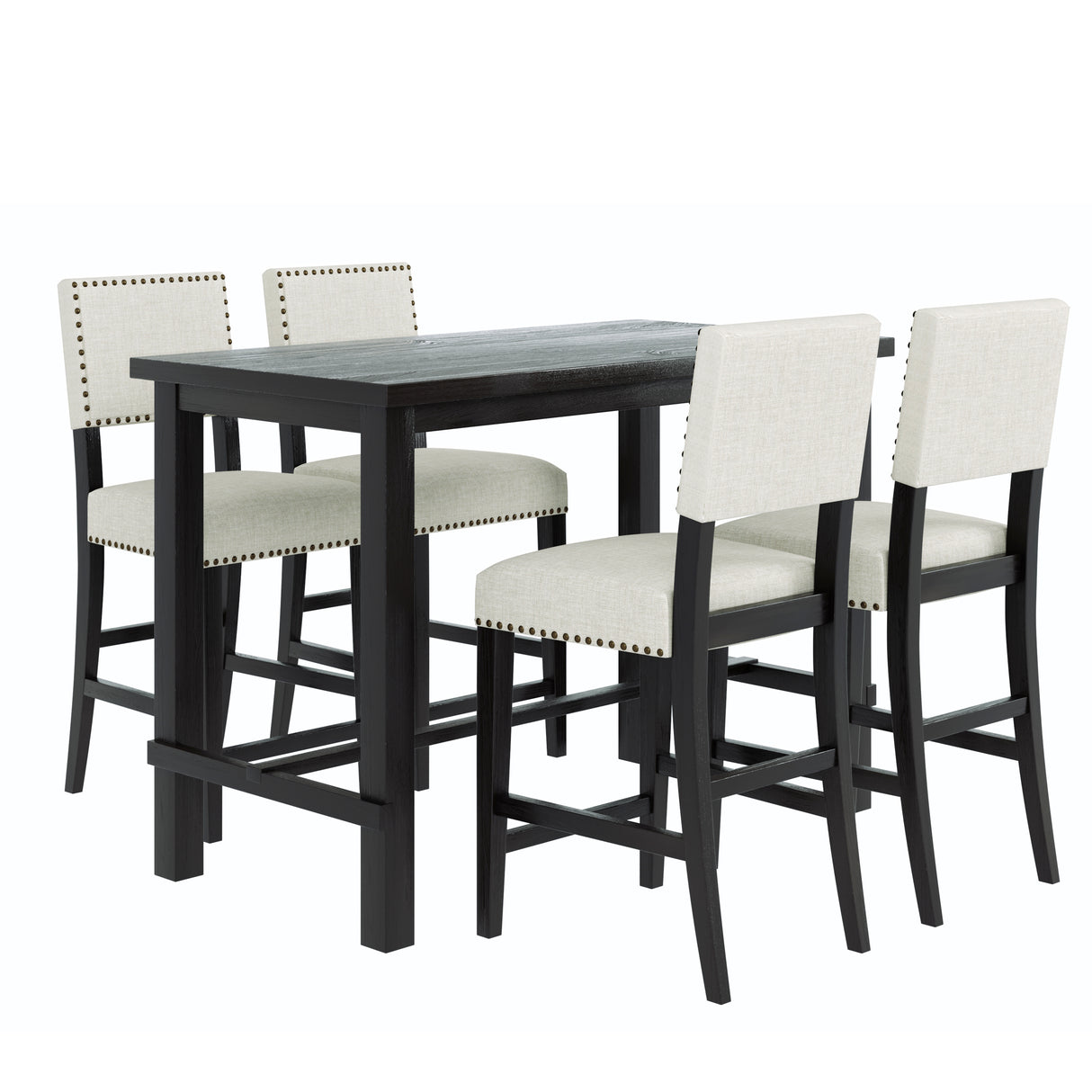 TREXM 5-Piece Counter Height Dining Set, Classic Elegant Table and 4 Chairs in Espresso and Beige - Home Elegance USA