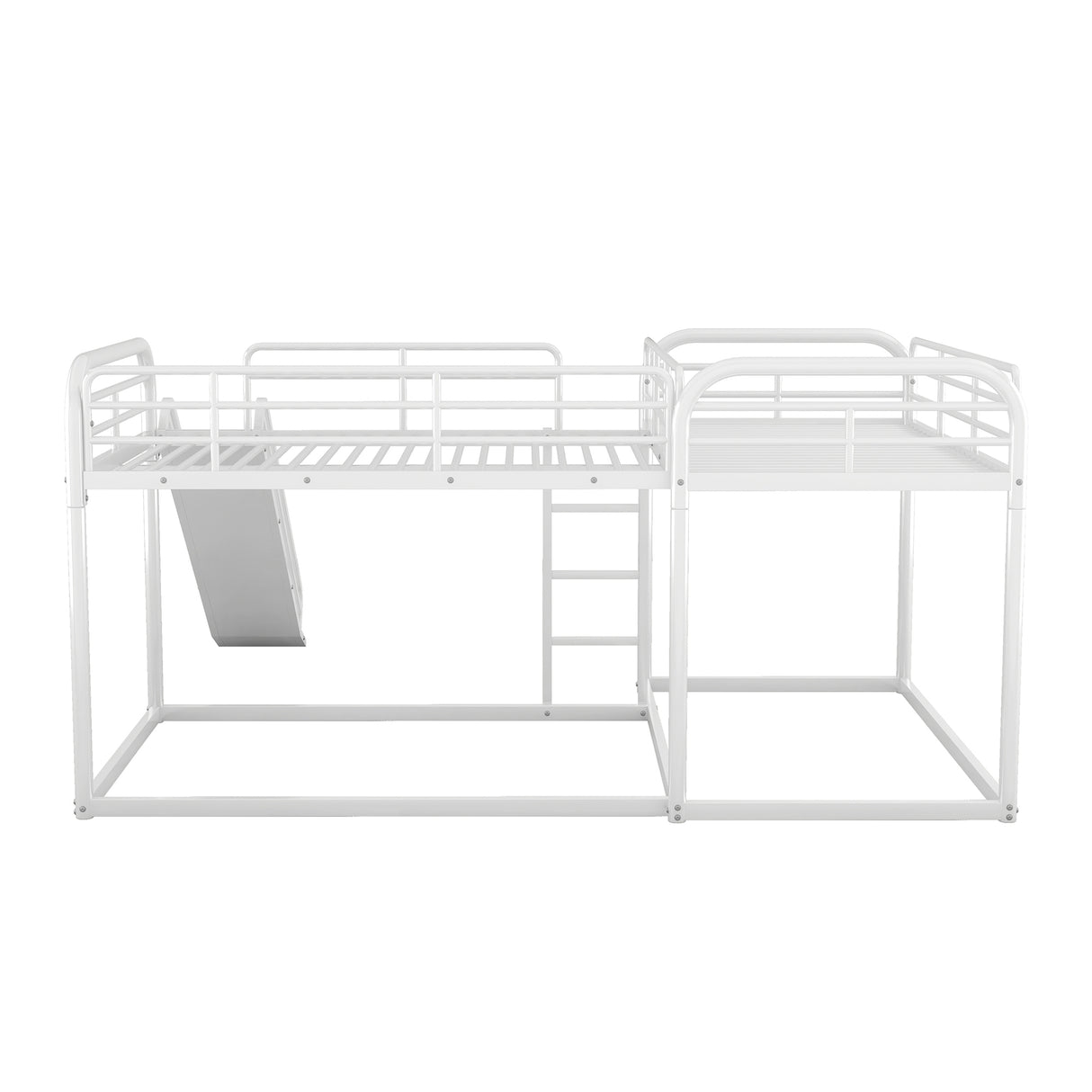 Full and Twin Size L-Shaped Bunk Bed with Slide and Short Ladder, White - Home Elegance USA