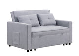 Zoey Light Gray Linen Convertible Sleeper Loveseat with Side Pocket Home Elegance USA