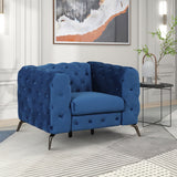 Modern 3-Piece Sofa Sets with Sturdy Metal Legs,Velvet Upholstered Couches Sets Including Three Seat Sofa, Loveseat and Single Chair for Living Room Furniture Set,Blue Home Elegance USA