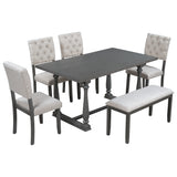 TREXM 6-Piece Dining Table and Chair Set with Special-shaped Legs and Foam-covered Seat Backs&Cushions for Dining Room (Gary) - Home Elegance USA