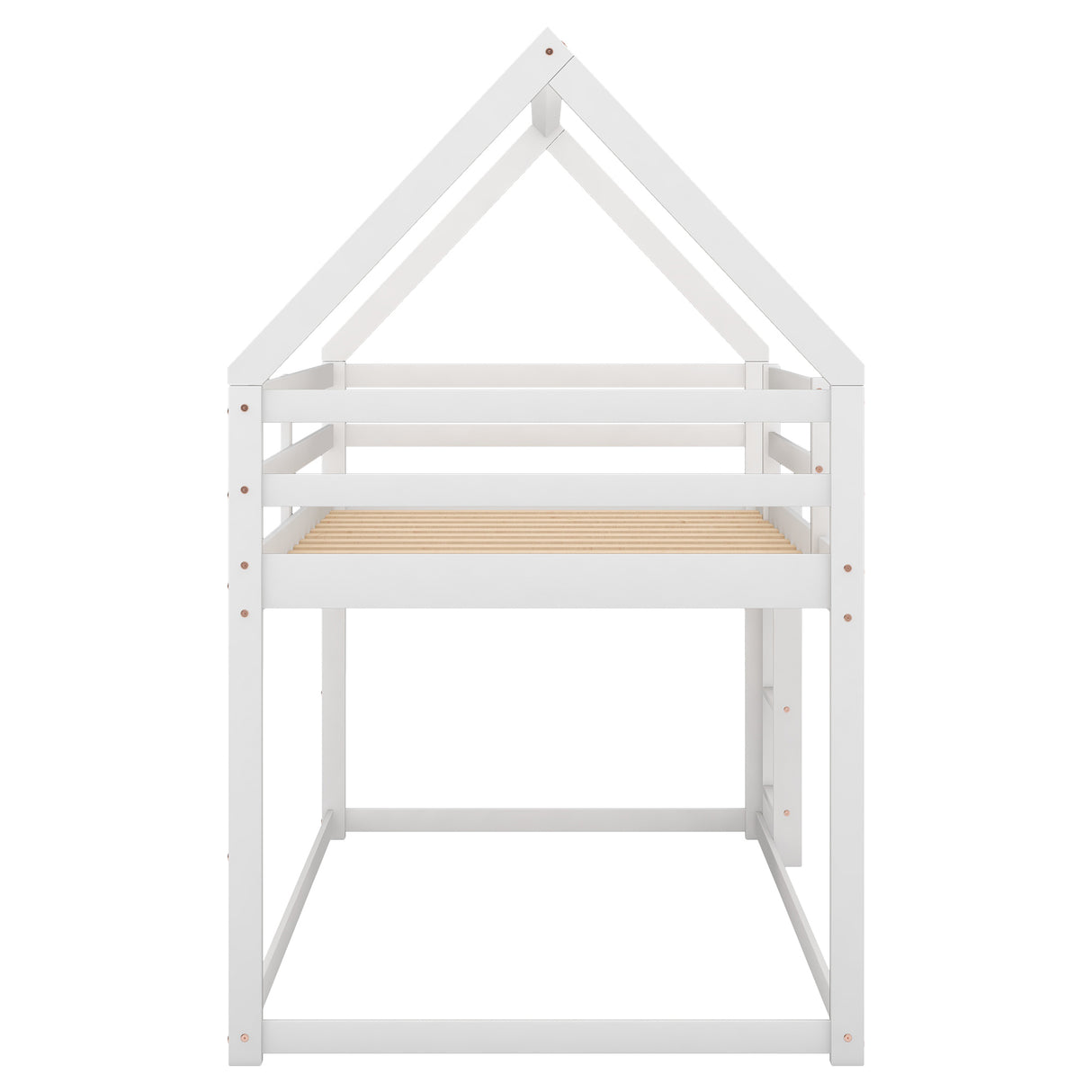 Twin over Twin Low Bunk Bed, House Bed with Ladder , White(OLD SKU:WF197808AAK) - Home Elegance USA